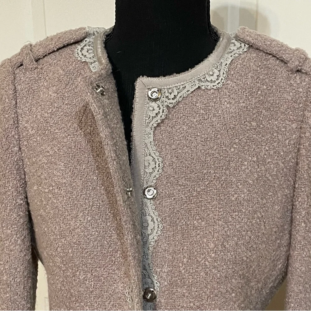 Banana Republic Lace Trim Mauve Wool Blend Blazer Jacket Women's Sz 2 - Picture 6 of 13